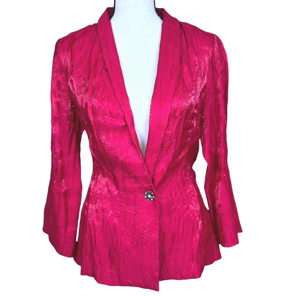 MSK Fuchsia Pink Crinkle Textured Blazer Formal Jacket with Tie Back Size Medium